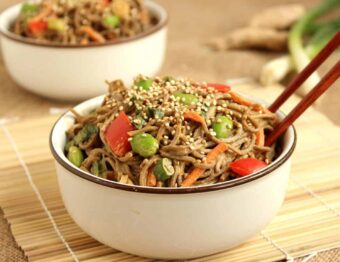 Soba Noodle Salad with Spicy Peanut Dressing and Toasted Quinoa