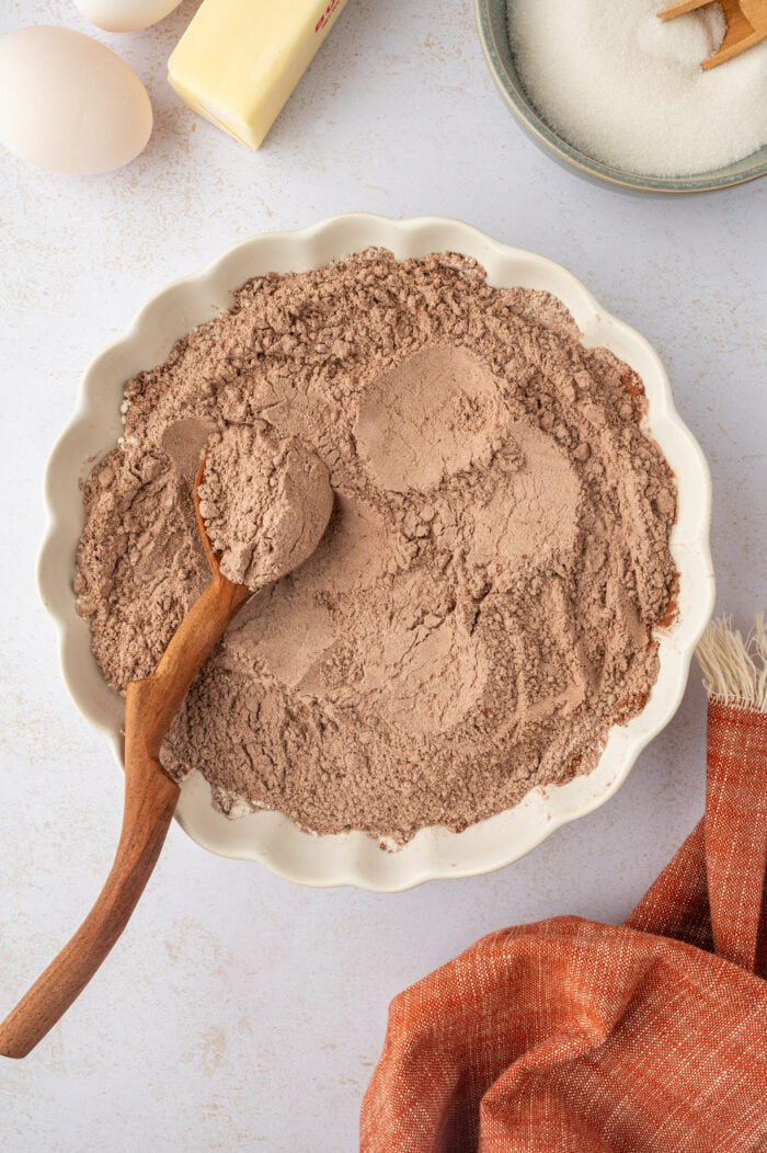 Dry ingredients for double chocolate chip cookies