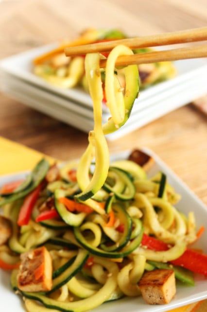Asian Style Zucchini Noodle Salad with Baked Tofu | The Suburban Soapbox