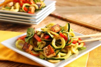 Asian Style Zucchini Noodle Salad with Baked Tofu