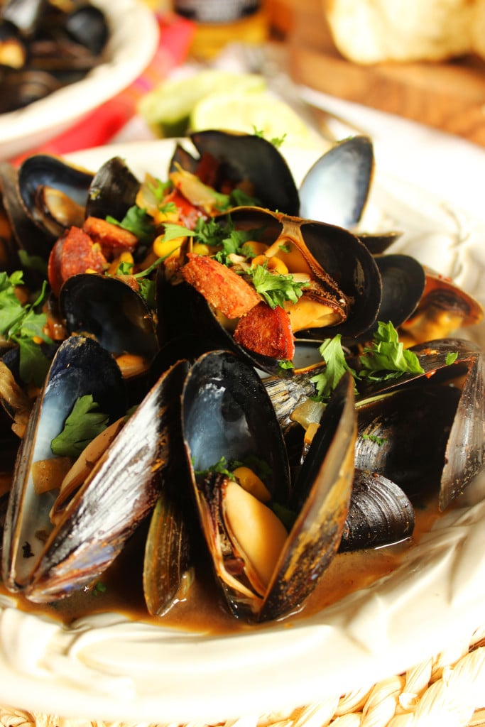 Corona Steamed Mussels with Corn and Chorizo | The Suburban Soapbox