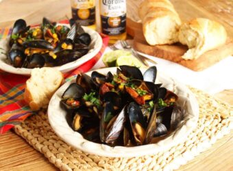Corona Steamed Mussels with Corn and Chorizo