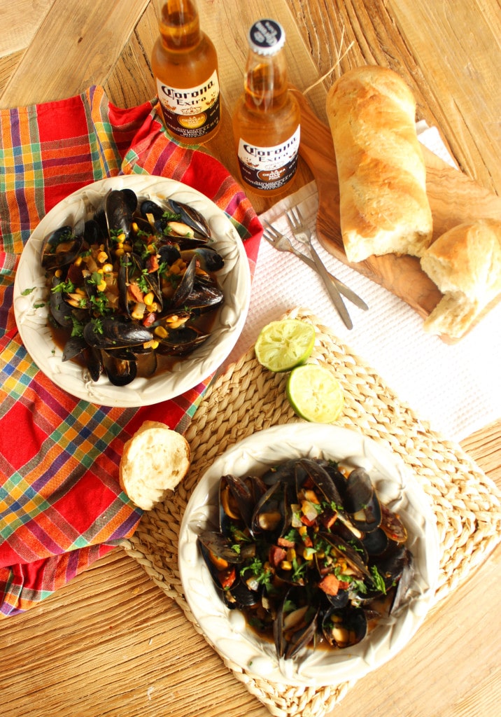 Corona Steamed Mussels with Corn and Chorizo | The Suburban Soapbox