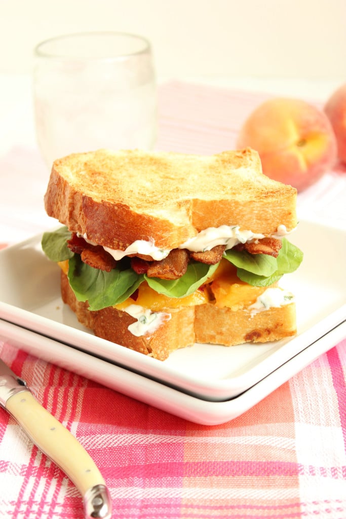 Bacon Lettuce and Peach Sandwich with Basil Mayo | The Suburban Soapbox