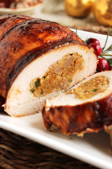 Spicy Cornbread And Sausage Stuffed Turkey Roulade With Cranberry ...