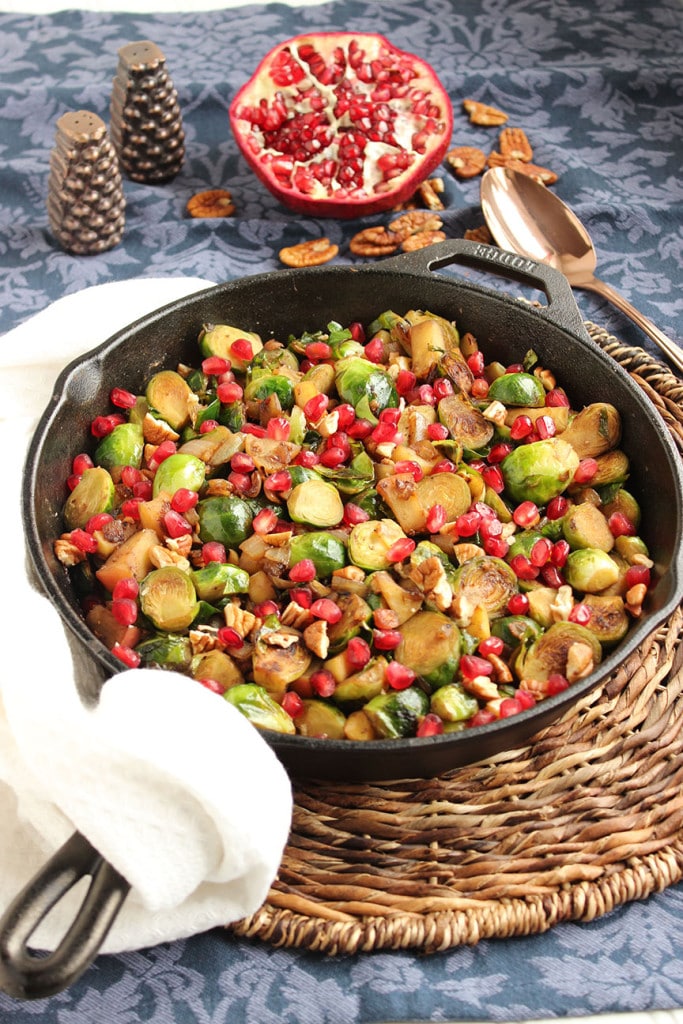 Skillet Brussels Sprouts with Apples, Pecans and Pomegranate | The Suburban Soapbox