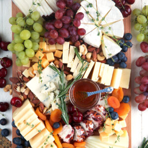 Overhead view of cheese board appetizer