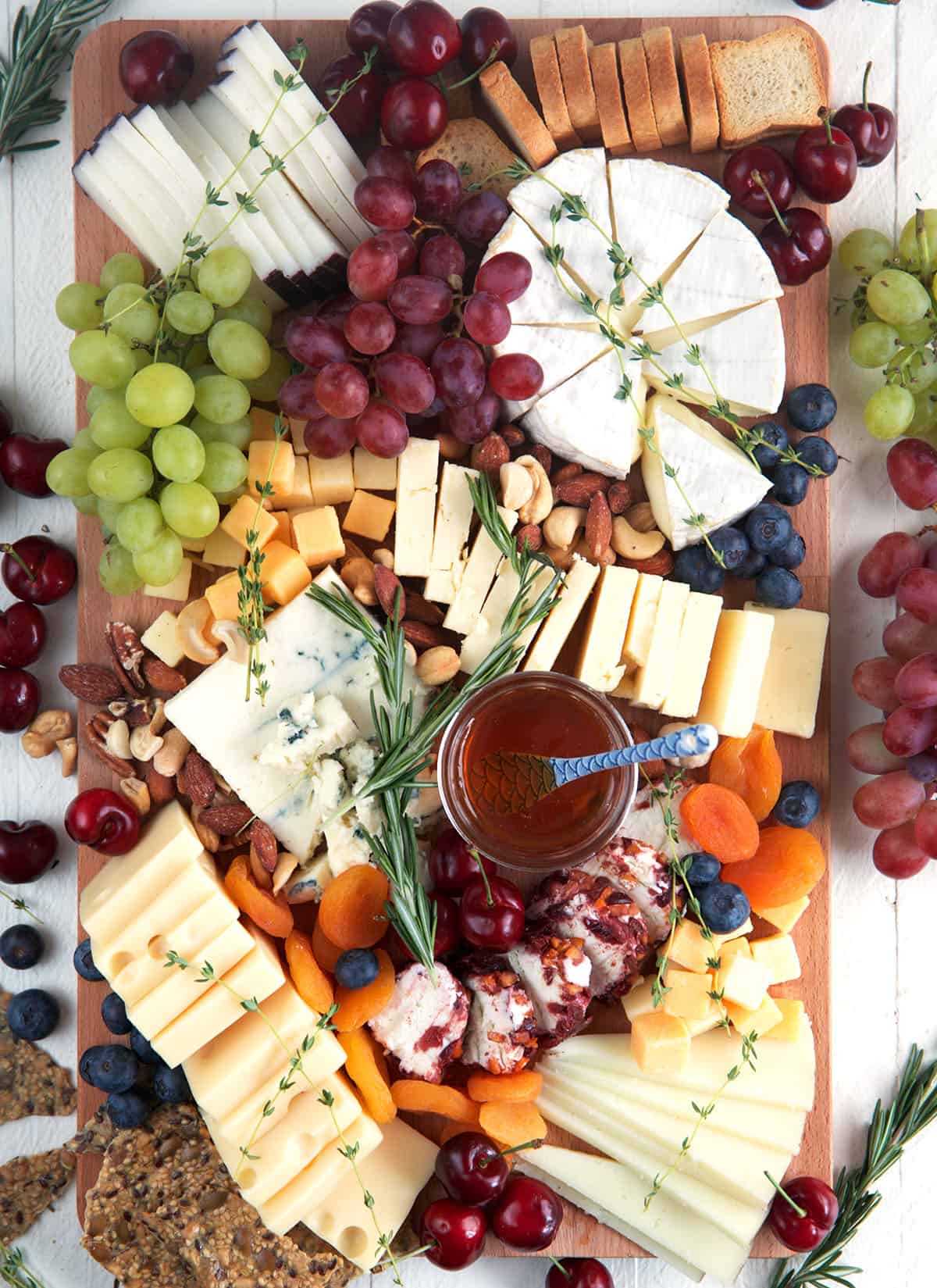 Overhead view of cheese board appetizer