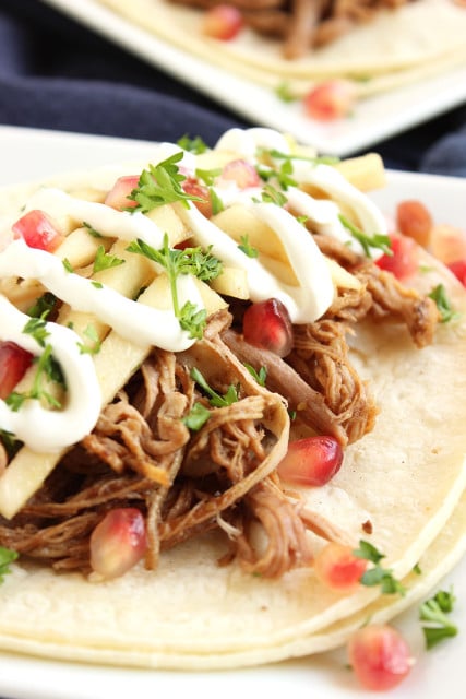 Slow Cooker Maple Balsamic Pork Tacos with Celery Root and Apple Slaw | The Suburban Soapbox #slowcooker #crockpot