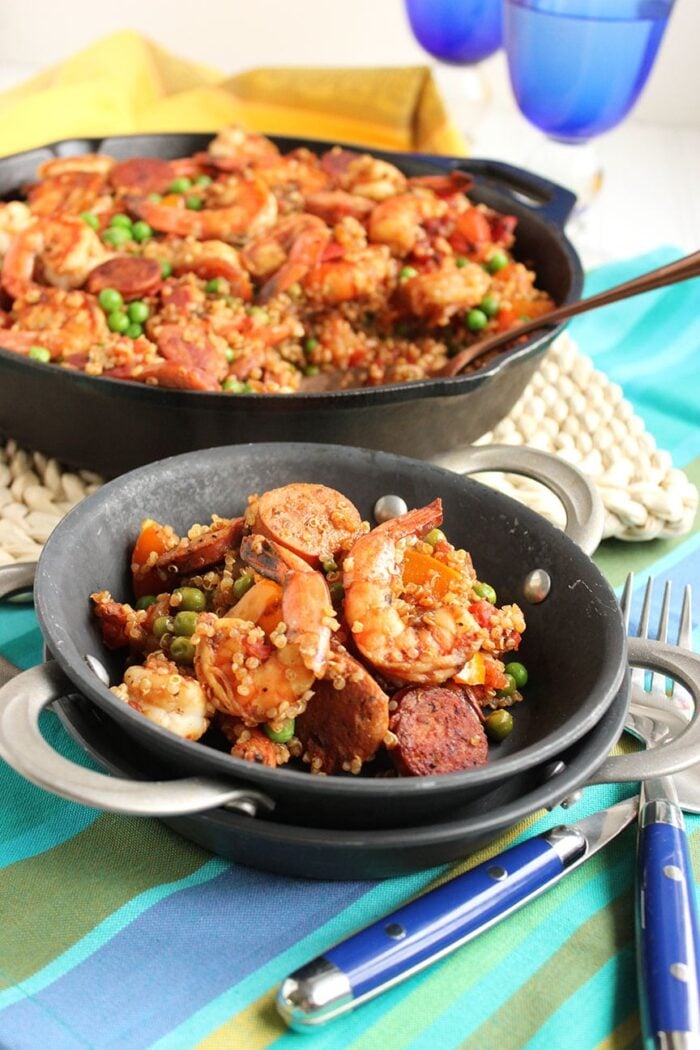 Shrimp and Chorizo Skillet Paella with Quinoa | The Suburban Soapbox #skillet #dinner