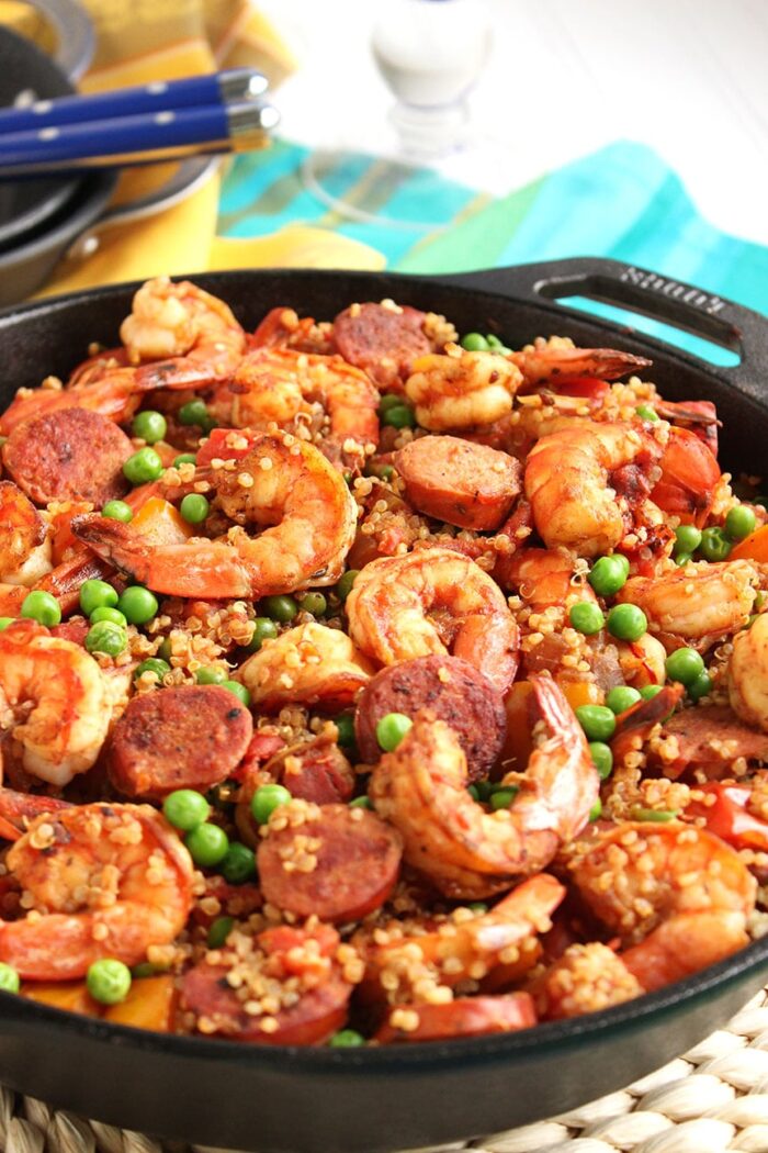 Shrimp and Chorizo Skillet Paella with Quinoa | The Suburban Soapbox #skillet #dinner