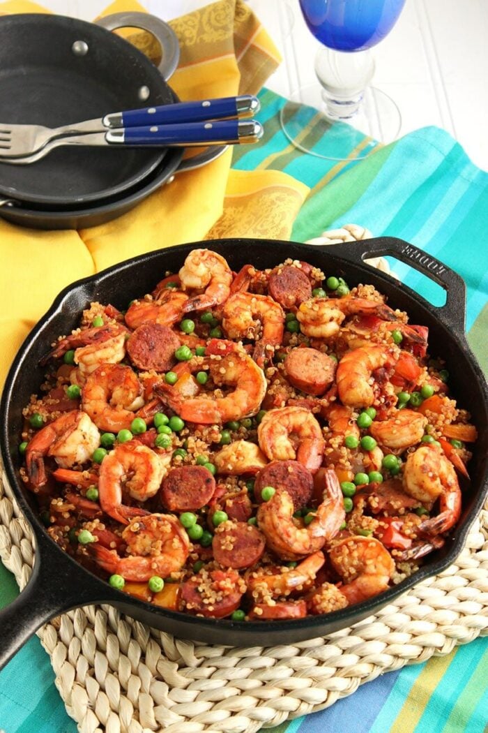 Shrimp and Chorizo Paella with Quinoa | The Suburban Soapbox #skillet #dinner