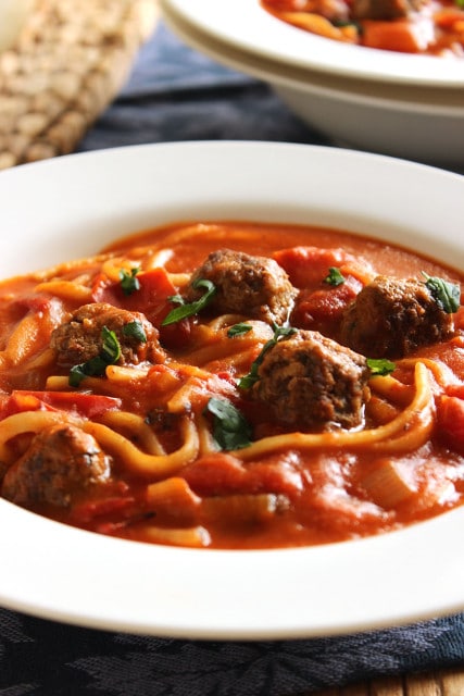 One-Pot Spaghetti and Meatball Stew | The Suburban Soapbox #onepotrecipe #spaghettiandmeatballs