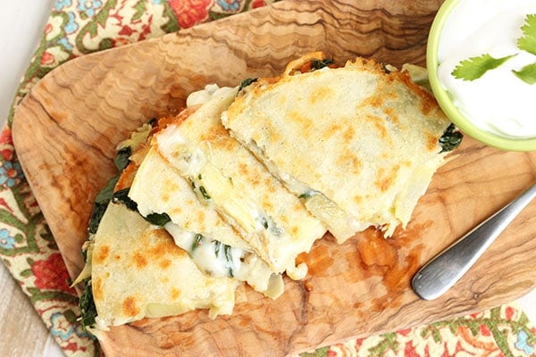 Spinach Artichoke and Chicken Quesadillas | The Suburban Soapbox #weeknightdinner #quesadilla