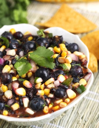 Bowl of blueberry corn salsa