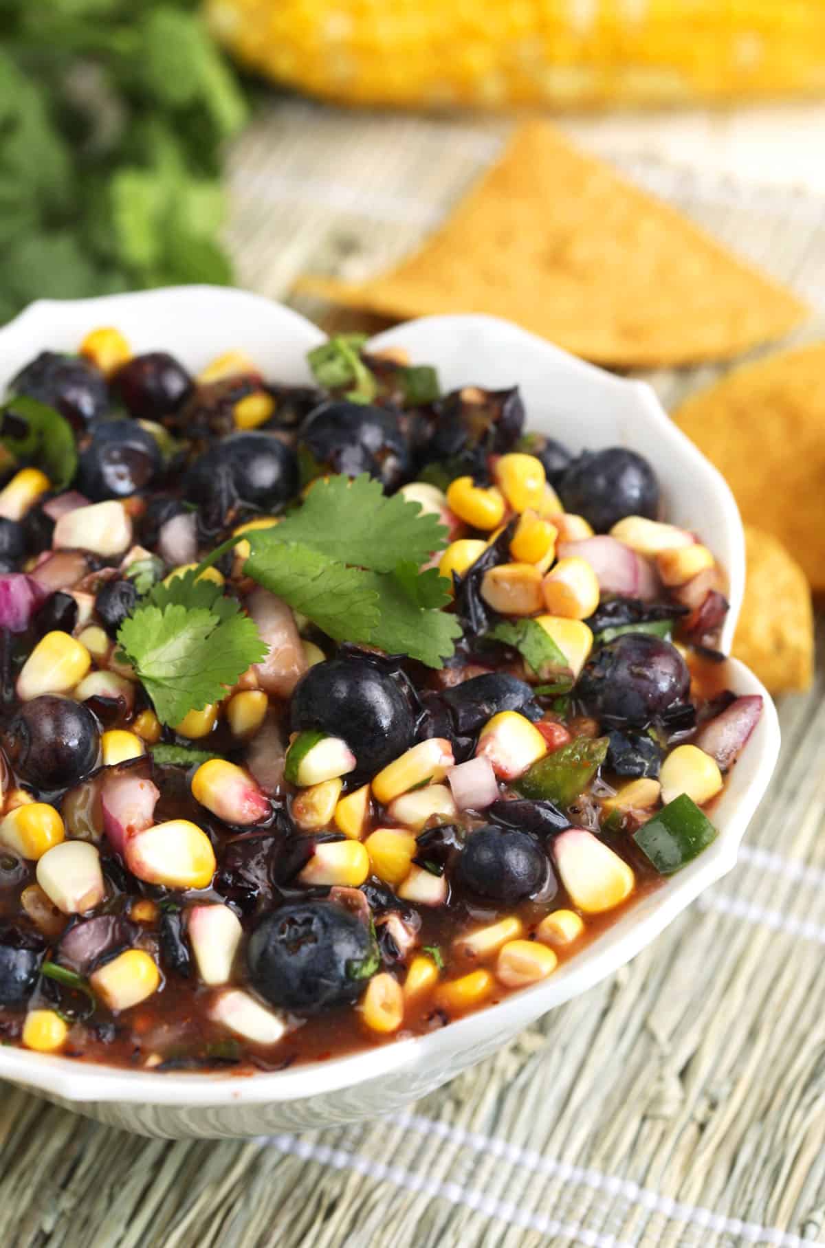 Bowl of blueberry corn salsa