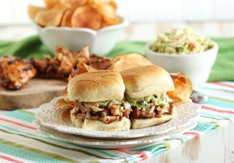 Barbecue Chicken Sliders with Broccoli Blue Cheese Slaw and Kettle Chips