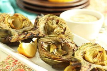 Grilled Artichokes with Garlic Asiago Dipping Sauce
