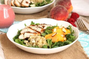 Grilled Chicken Peach and Quinoa Salad with Raspberry Vinaigrette