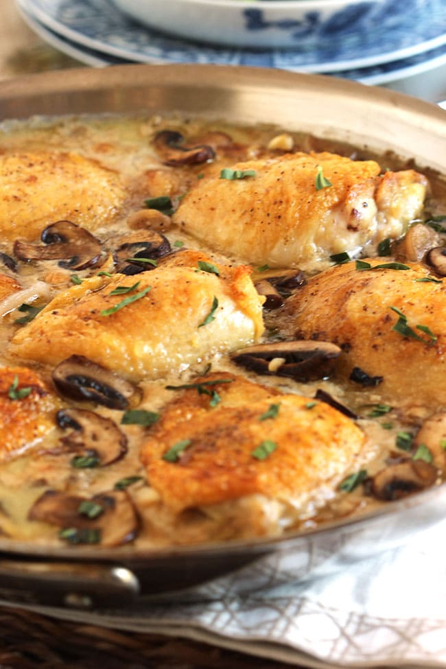 Pan Roasted Chicken Thighs with Creamy Mushroom Tarragon Sauce | The Suburban Soapbox 