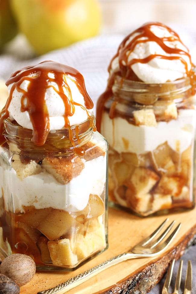 Spice Pear Poundcake Trifle with Caramel and Vanilla Bean Whipped Cream | The Suburban Soapbox #UniquelyYours