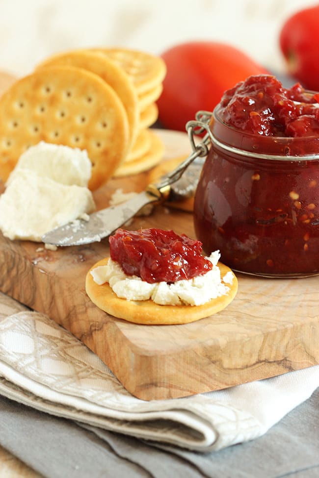 Easy Tomato Jam recipe with cream cheese | TheSuburbanSoapbox.com