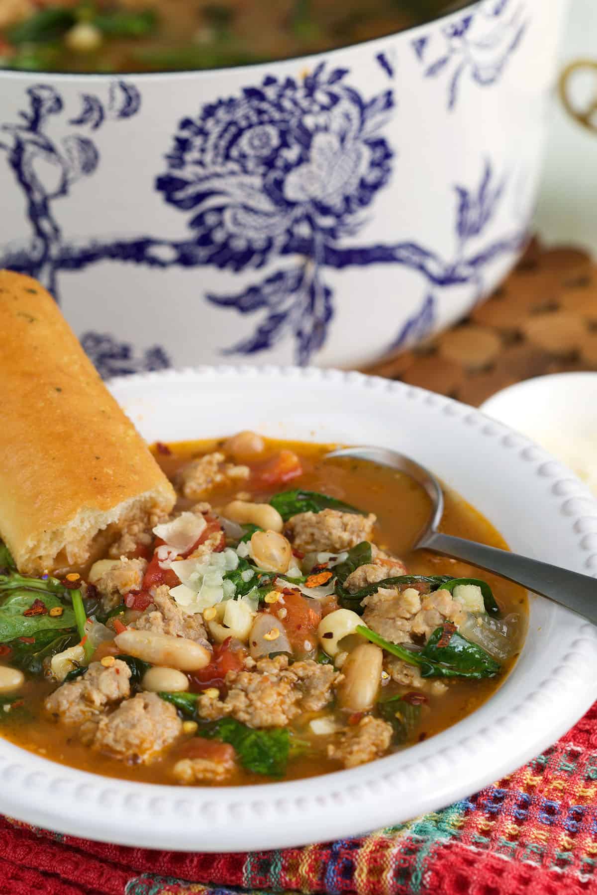 Italian sausage soup in bowl