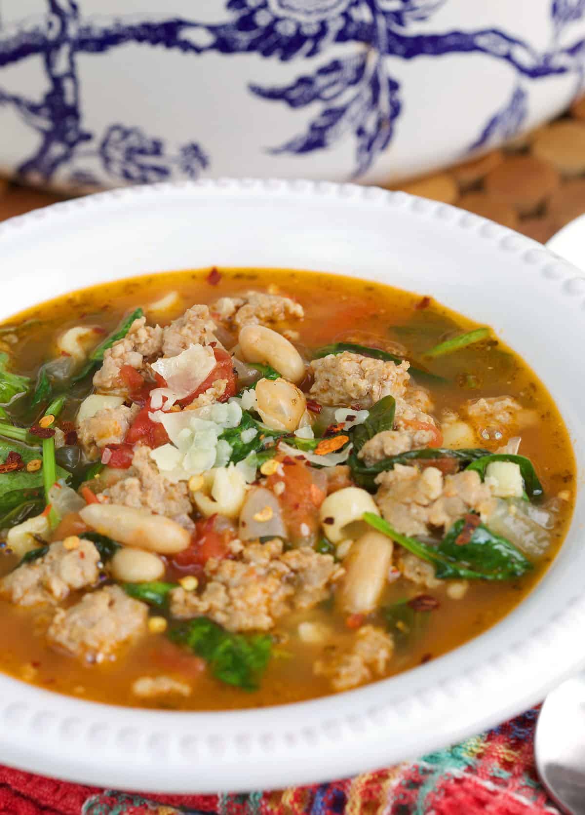 Bowl of Italian sausage soup