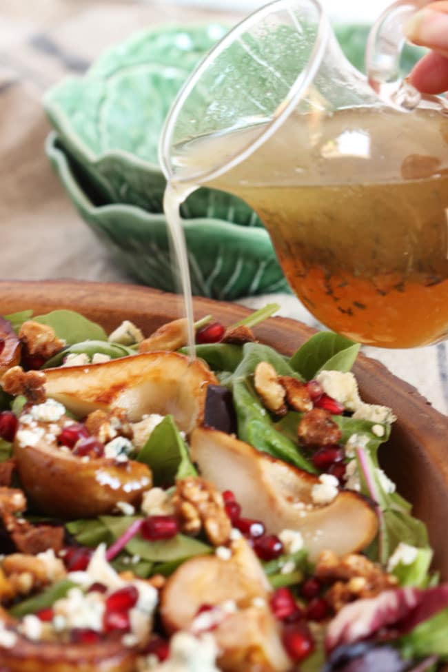 Bourbon Roasted Pear Salad with Gorgonzola and Candied Walnuts | The Suburban Soapbox 