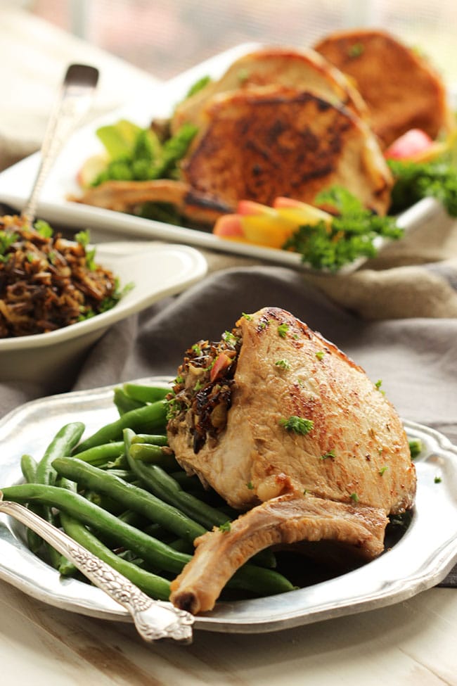 Stuffed Pork Chops with Wild Rice, Date and Apple Stuffing The