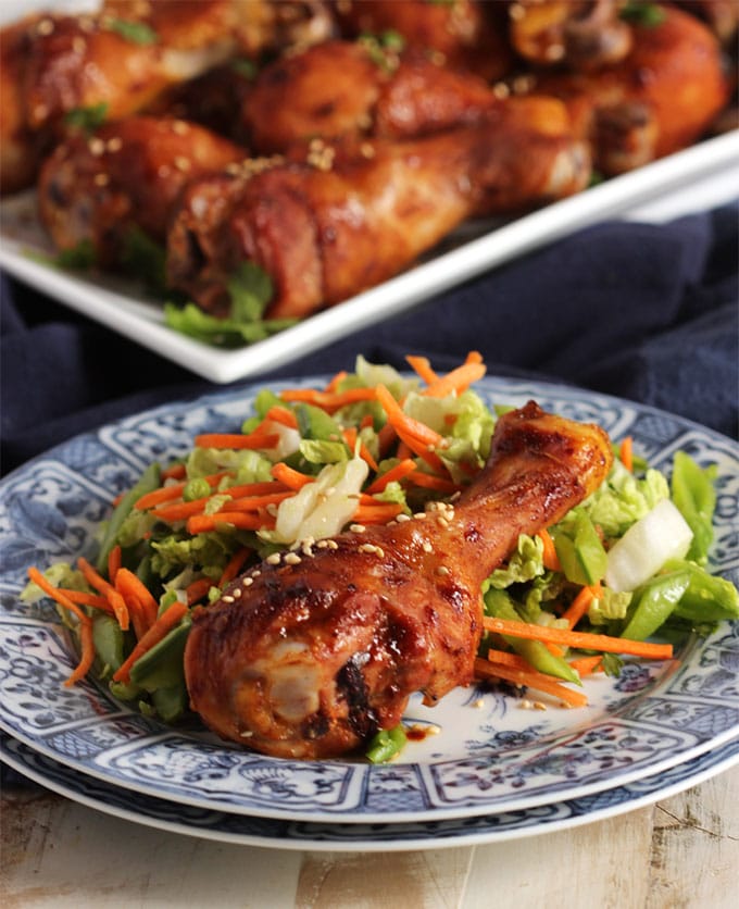 Asian Glazed Chicken Legs with Snow Pea and Carrot Slaw | TheSuburbanSoapbox.com #sweetnewyear