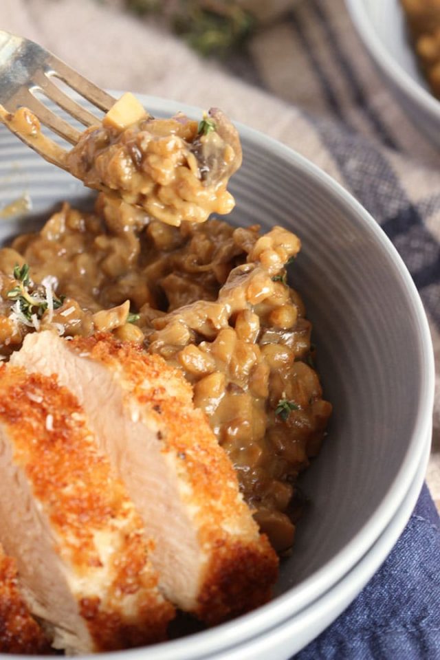 Mushroom Farro Risotto with Parmesan Crusted Chicken The Suburban Soapbox