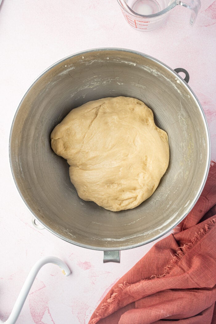 Overhead view of chocolate babka dough