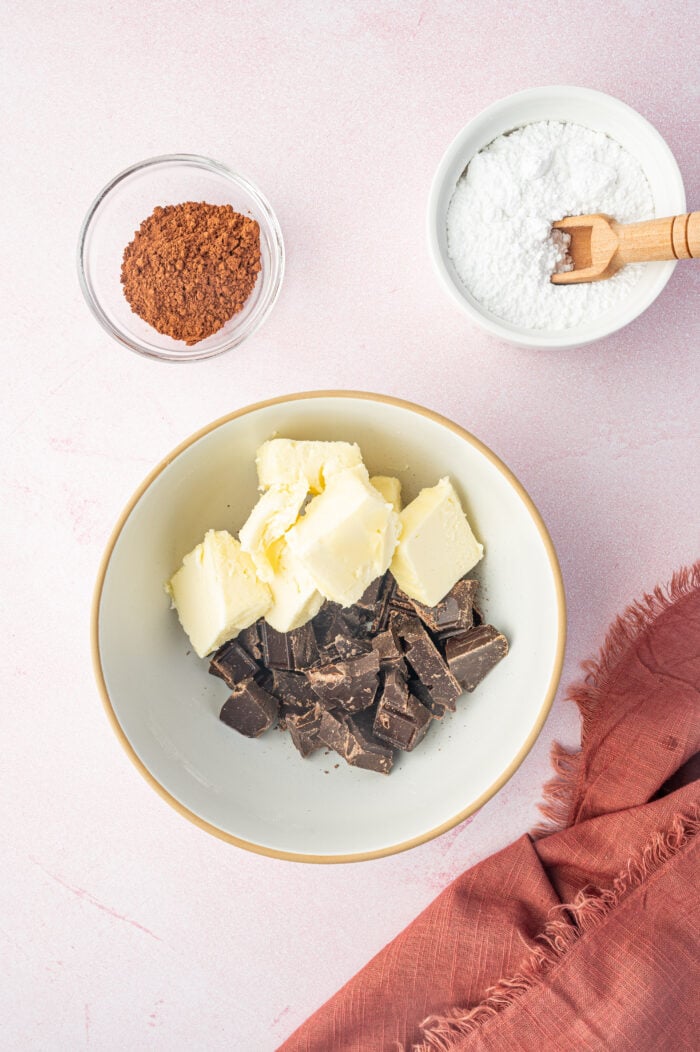 Overhead view of ingredients for chocolate babka filling