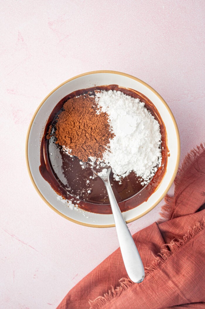 Overhead view of ingredients for chocolate babka filling in bowl