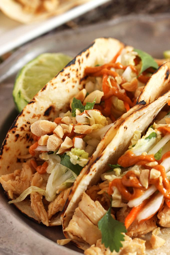 Thai Chicken Tacos  with Spicy Peanut Sauce | TheSuburbanSoapbox.com 
