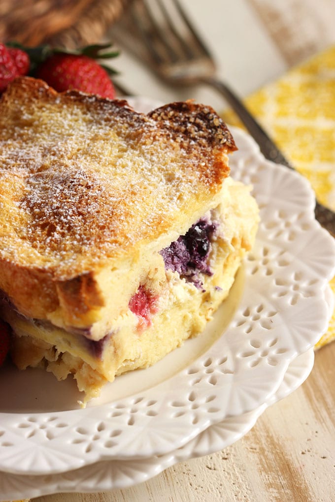 Triple Berry Stuffed French Toast Casserole | TheSuburbanSoapbox.com #IDSimplyPure