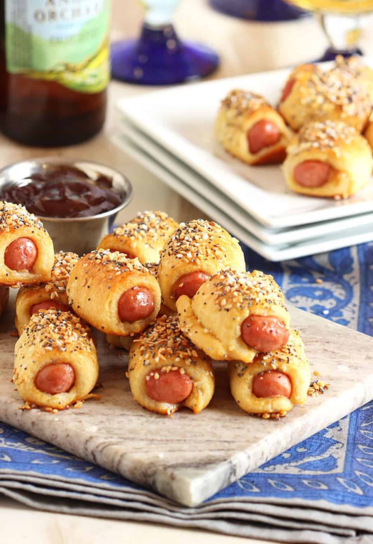 Everything Pigs in a Blanket on a marble board