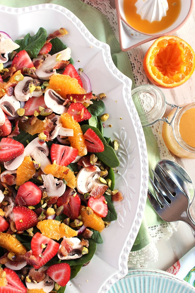 Citrus Spinach Salad with Strawberries and Bacon Vinaigrette The