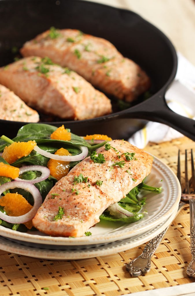 Oven Roasted Salmon with Orange Spinach Salad | TheSuburbanSoapbox.com