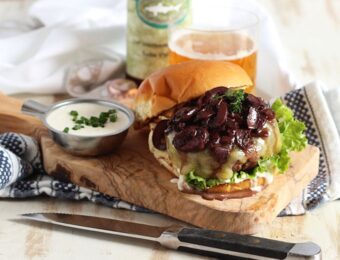 Beef Bourguignon Burger with Horseradish Creme Fraiche