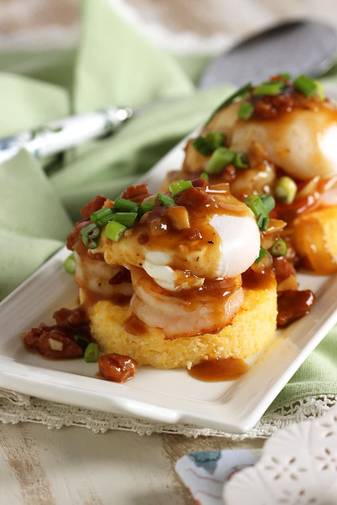 Shrimp and Grits Eggs Benedict with Spicy Red Eye Gravy | TheSuburbanSoapbox.com #BrunchWeek
