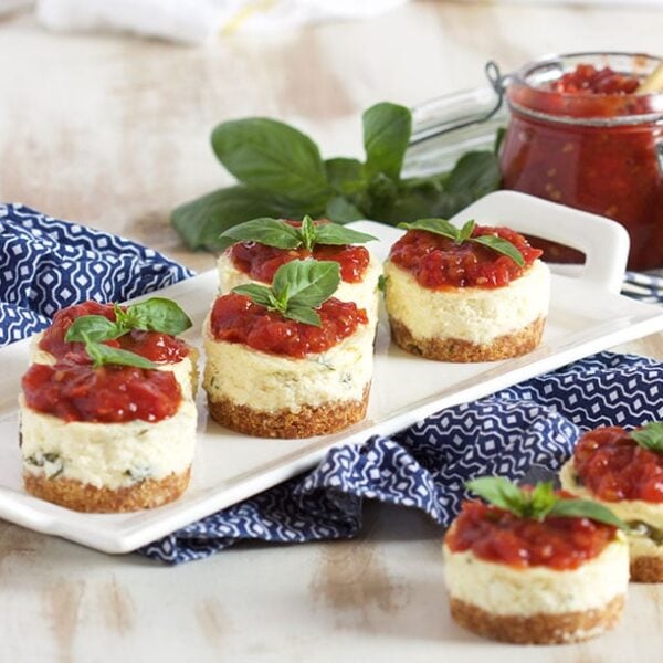 Mini Basil Parmesan Cheesecakes with Tomato Jam - The Suburban Soapbox