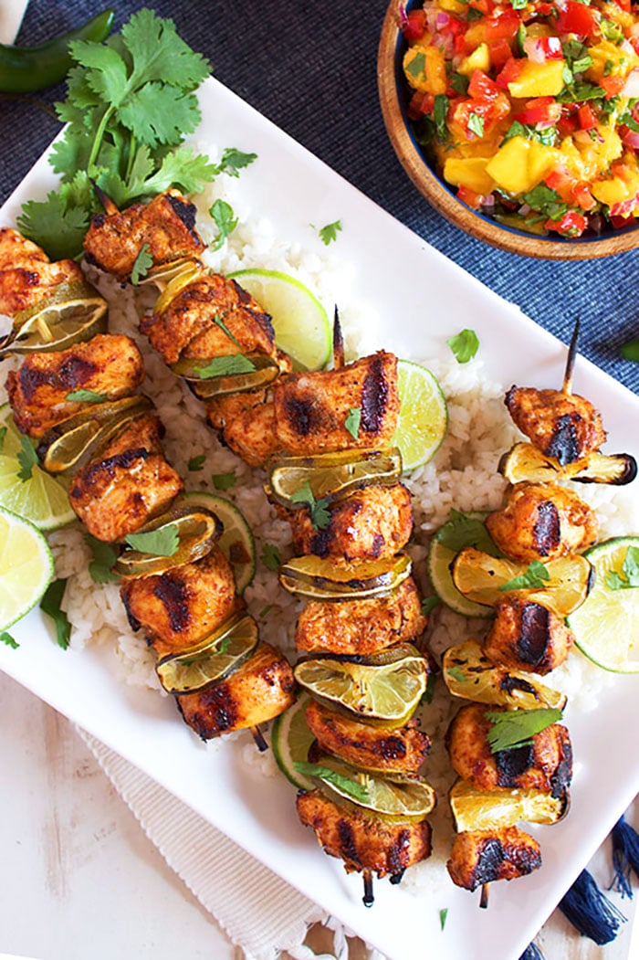 Grilled Chili Lime Chicken Kabobs with Mango Salsa - The Suburban Soapbox
