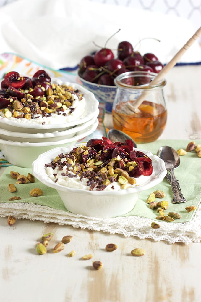 This Cherry Pistachio Ricotta Bowl is an easy, no cook, summer breakfast that's healthy and simple!