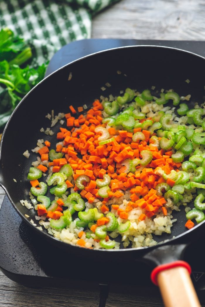 Vegetables sauteed in a skillet