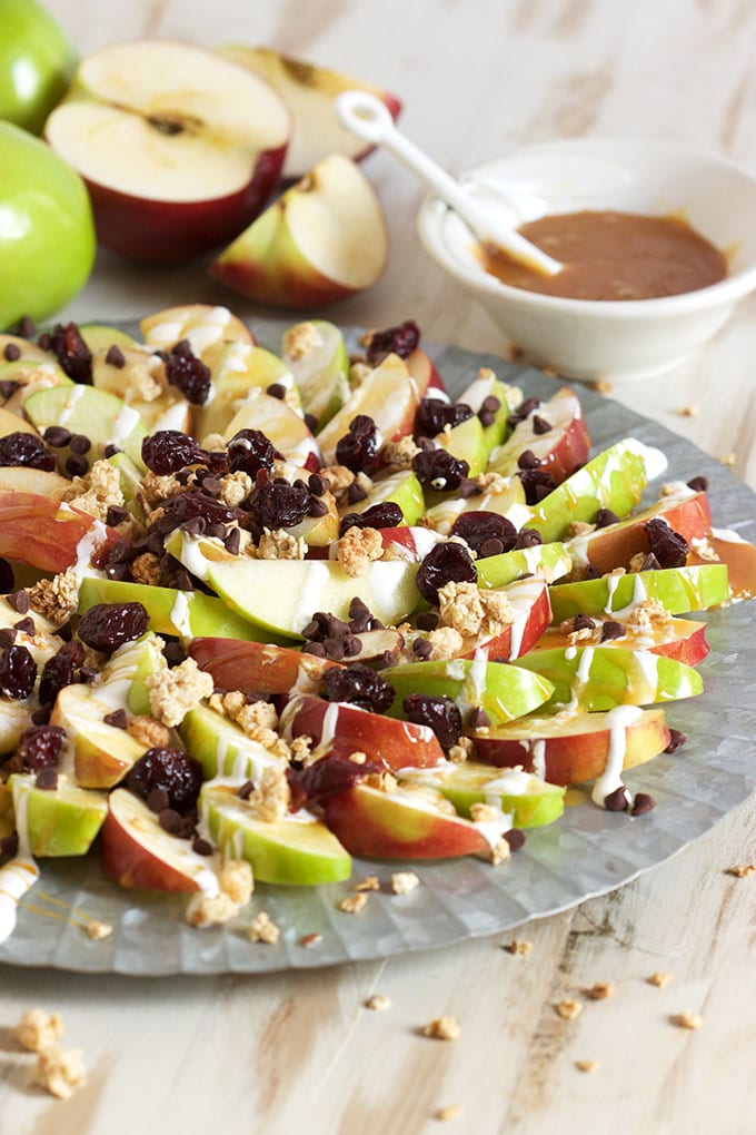 The best and healthiest after school snack, this Easy Caramel Apple Nachos recipe will win over picky eaters. TheSuburbanSoapbox.com