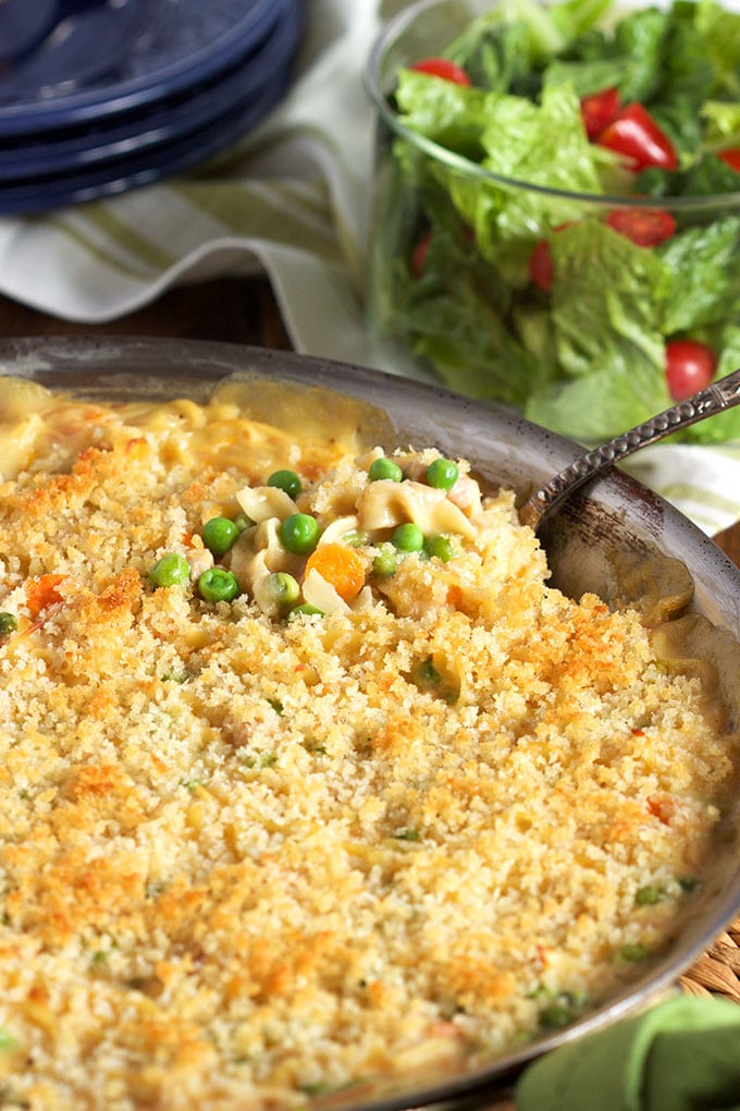 Super easy, one pot weeknight dinner the whole family will love, this is the BEST Tuna Noodle Casserole ever. TheSuburbanSoapbox.com