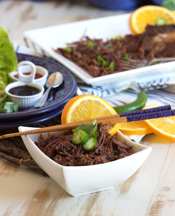 Super easy Slow Cooker Citrus Green Tea Shredded Beef recipe is perfect for simple family suppers. TheSuburbanSoapbox.com #BrightBites #ad