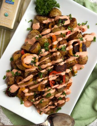 Cumin Spiced Roasted Potatoes with Goat Cheese Remoulade | ThesuburbanSoapbox.com #OrganicForAll